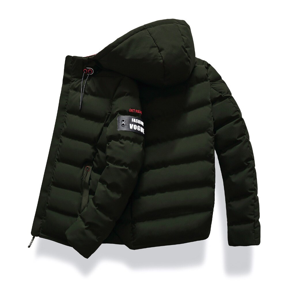 Drop Shipping New Fashion męska kurtka zimowa płaszcz z kapturem ciepłe męskie płaszcz zimowy Casual Slim Fit Student męski płaszcz Streetwear: Army Green / Chinese Size XXXL
