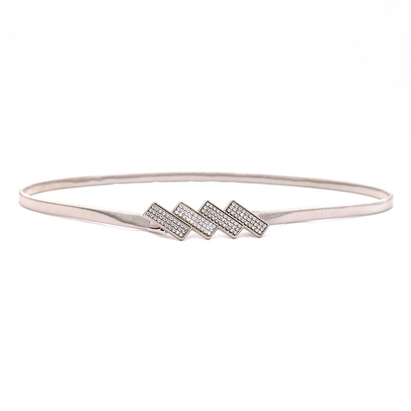 Luxury Imitate Rhinestone Chain Wasit Belt for Dress Stretch Skinny Metal Silver Gold Women Belt Elastic Thin Ladies Belt: style 2 silver