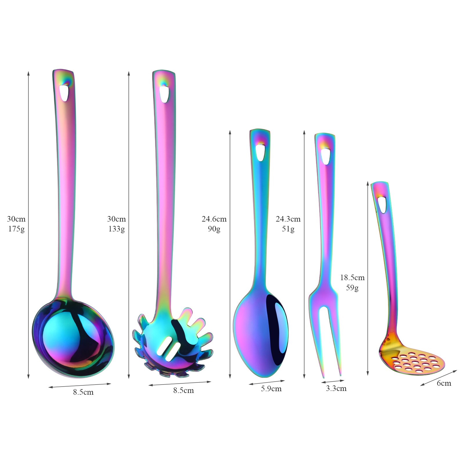 5Pcs Kitchen Utensils Set Stainless Steel Cooking Soup Spoon Spaghetti Ladle Potato Masher Serving Fork Set Hangable Kitchenware