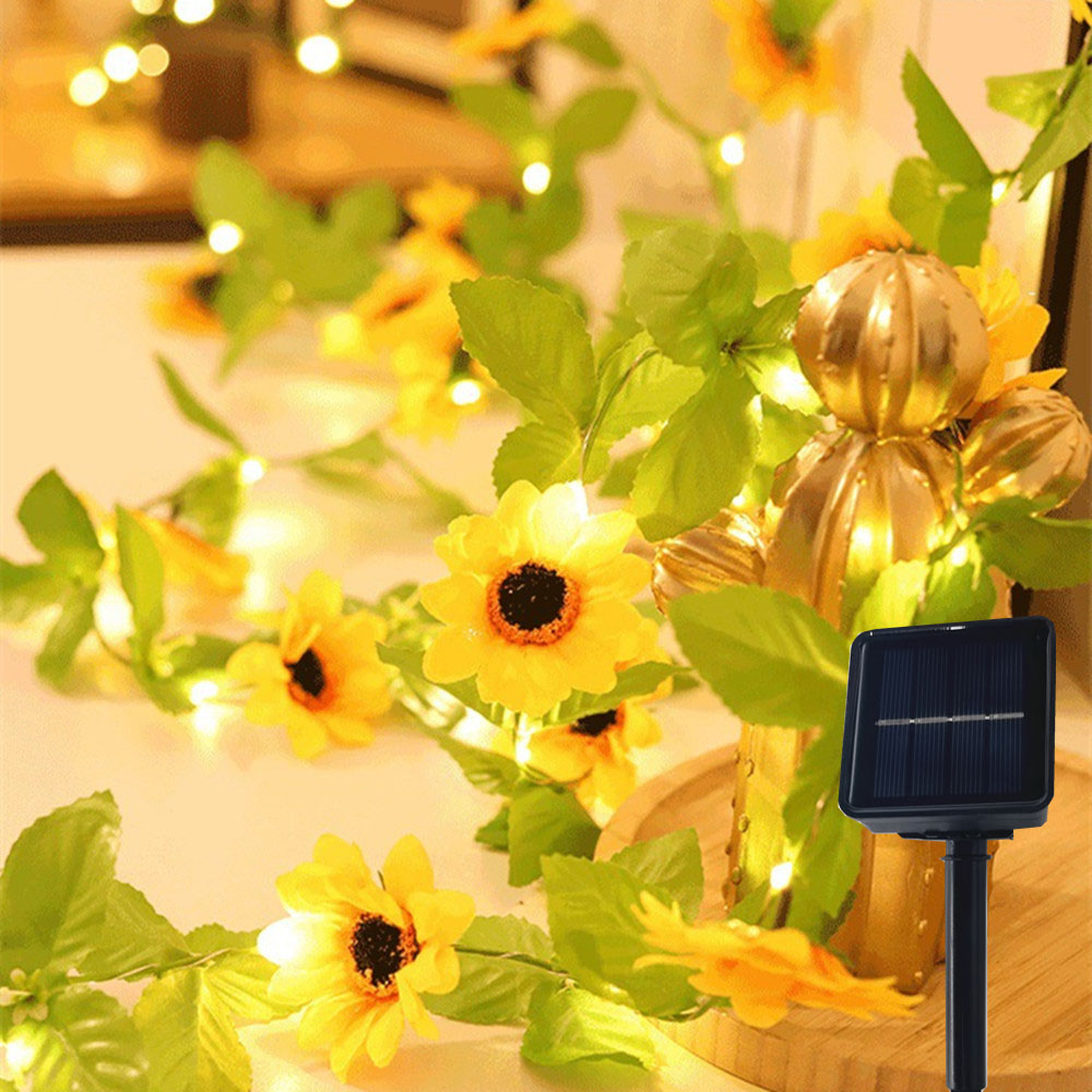 Led-lichtslingers op zonne-energie voor buiten, tuinverlichting, bruilofts- en feestdecoratie, kunstmatige bladlichtslinger op zonne-energie: Geel / O