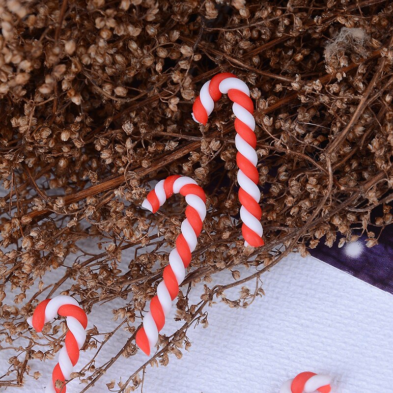 10Pcs Kawaii Cute Clay Christmas Red White Candy Cane Craft Home Christmas Decoration Resin Flatback Cabochons Scrapbooking