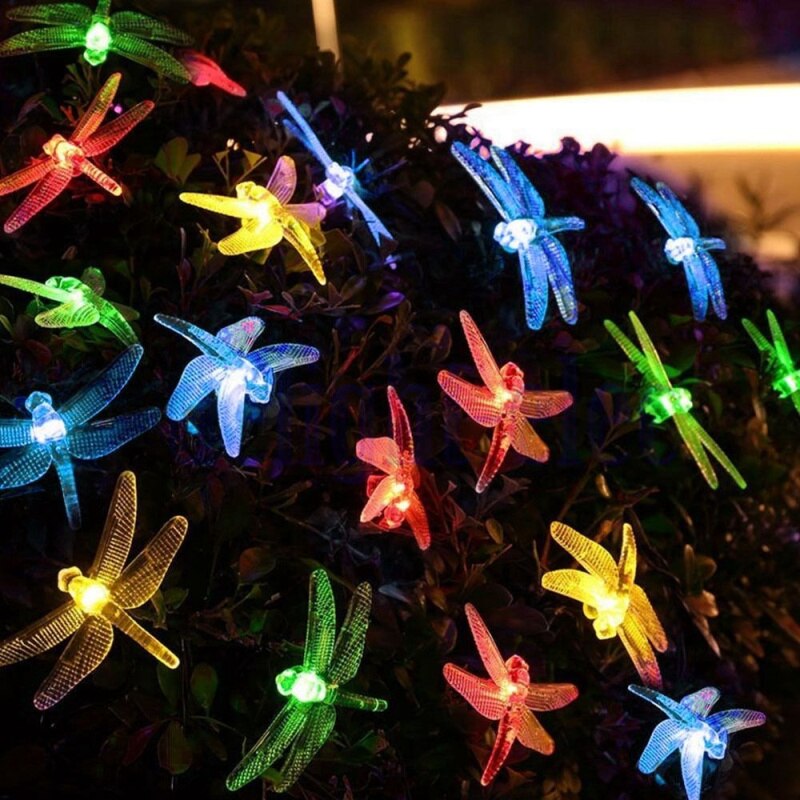 Solar Power LED Dragonfly Lights String Twinkle Outdoor Waterproof Garden Villa Tree Fairy Garland Wedding Party Xmas Decoration