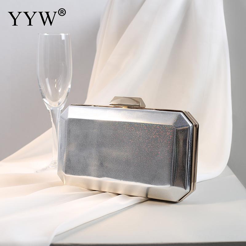 Novo saco de embreagem noite dourada bolsas femininas para festa de casamento bolsas couro plutônio nupcial metal corrente garras bolsas pequenas bolsas: silver