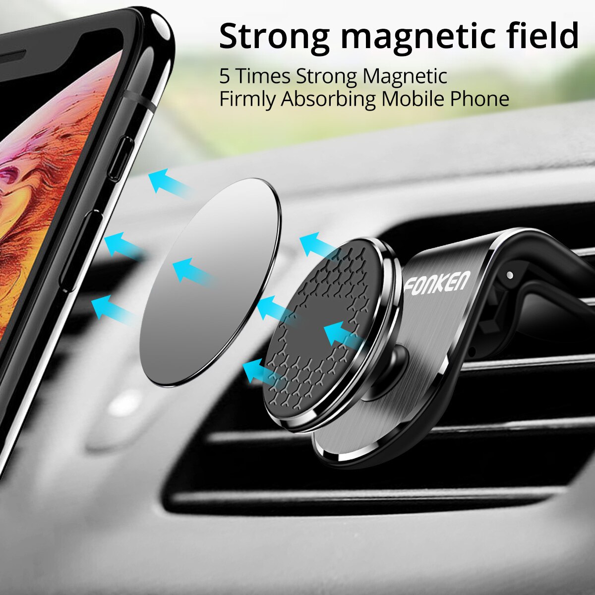 FONKEN Car Phone Holder Mobile Magnetic Car Holder Stand Car Air Vent Clip Mount Aluminum Alloy 360 Rotation Holder in Car
