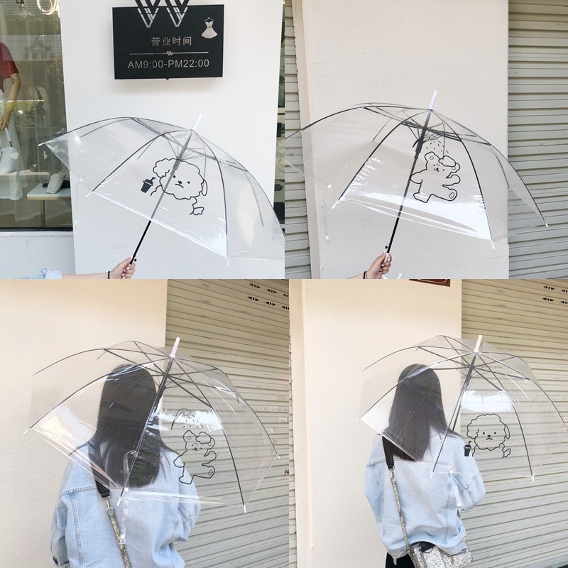 W & g sød badning bjørn mælk te hvalp gennemsigtig paraply regn kvinder udendørs automatisk lys langt håndtag strand paraply
