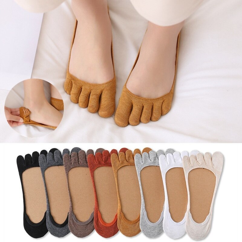 Calcetines de verano de cinco dedos, calcetines invisibles boca superficial barco para mujer, Color sólido, transpirable, algodón, dedos abiertos, calcetines de cinco dedos