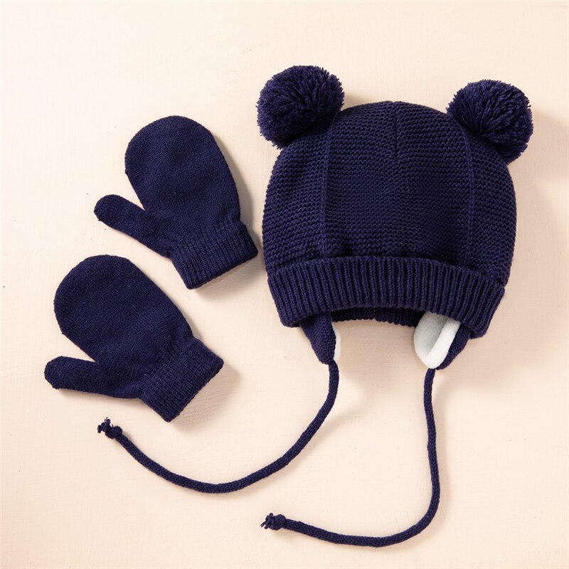 Set di 2 guanti per cappello da bambino Set di cappelli per bambini in maglia di pelliccia intrecciata a maglia solida 2021 inverno ragazzi ragazze bambini berretto cappelli per orecchie caldi