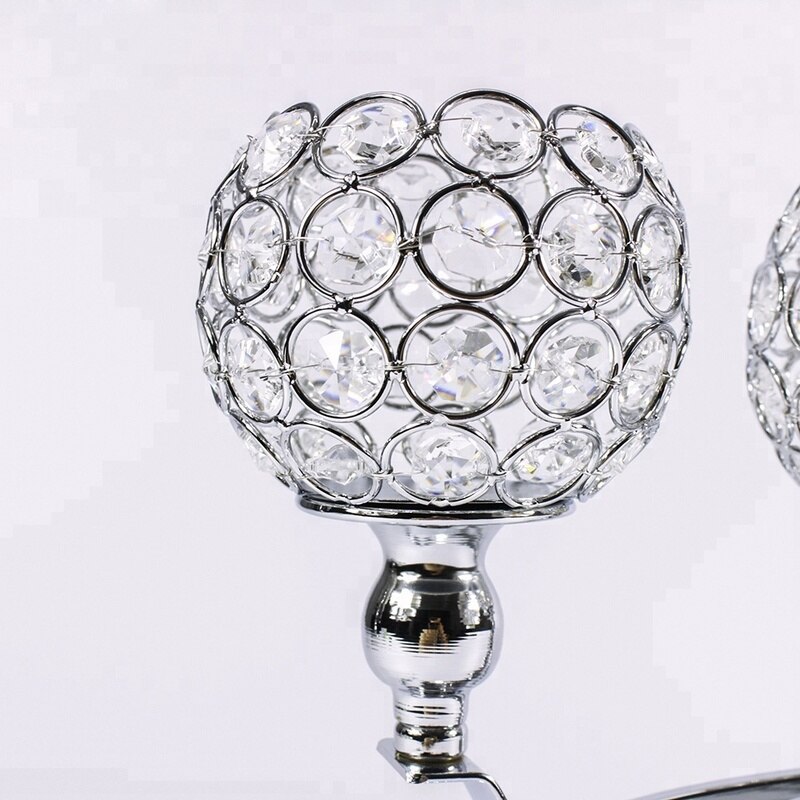 Lysestager i krystal bryllup europæisk stil gyldent sølv glas metal trehovedet hjemmefest desktop dekoration ornament håndværk