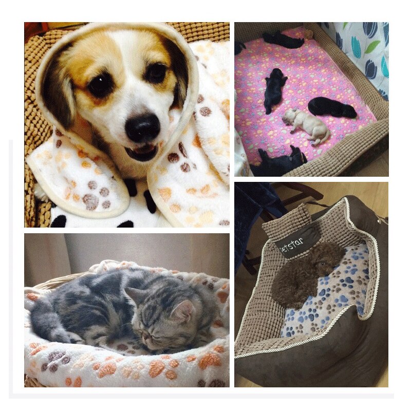 tapis pour animaux de compagnie petite grande patte impression chat chien chiot polaire couverture douce lit coussin chiot hiver fournitures pour animaux de compagnie patte impression artisanale