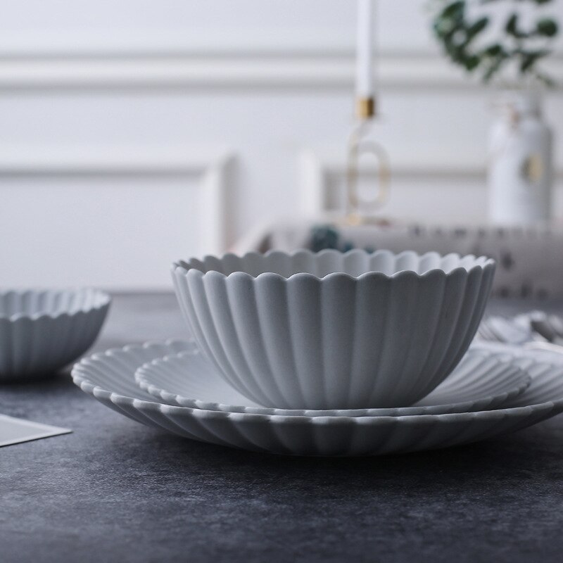 Japanse Stijl Daisy Keramische Diner Plaat Schotel Frosted Rijst Slakom Dessertbord Servies Set Servies