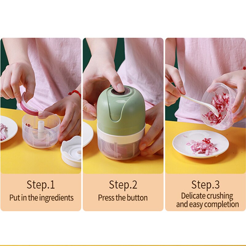 Electric Food Masher Mini Vegetable Chopper Chili Meat Ginger Masher USB Rechargeable Blender Kitchen Gadgets