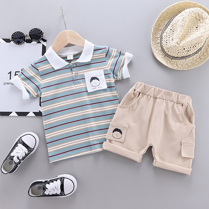 Ienens Baby Korte Mouwen Kleding Sets Kids Gestreepte Polo-Shirt + Shorts Outfits Suits Peuter Infant Jongens Casual Zomer kleding