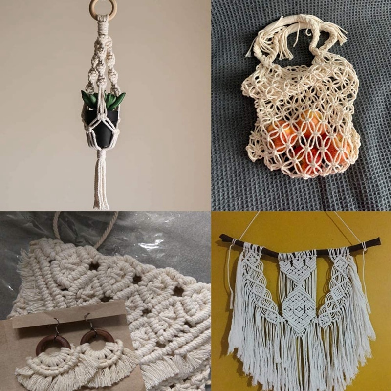 Macrame ledning macrame tau med treperler tre ringe og trepinne til diy tapet vegg hengende håndverk drømfangere