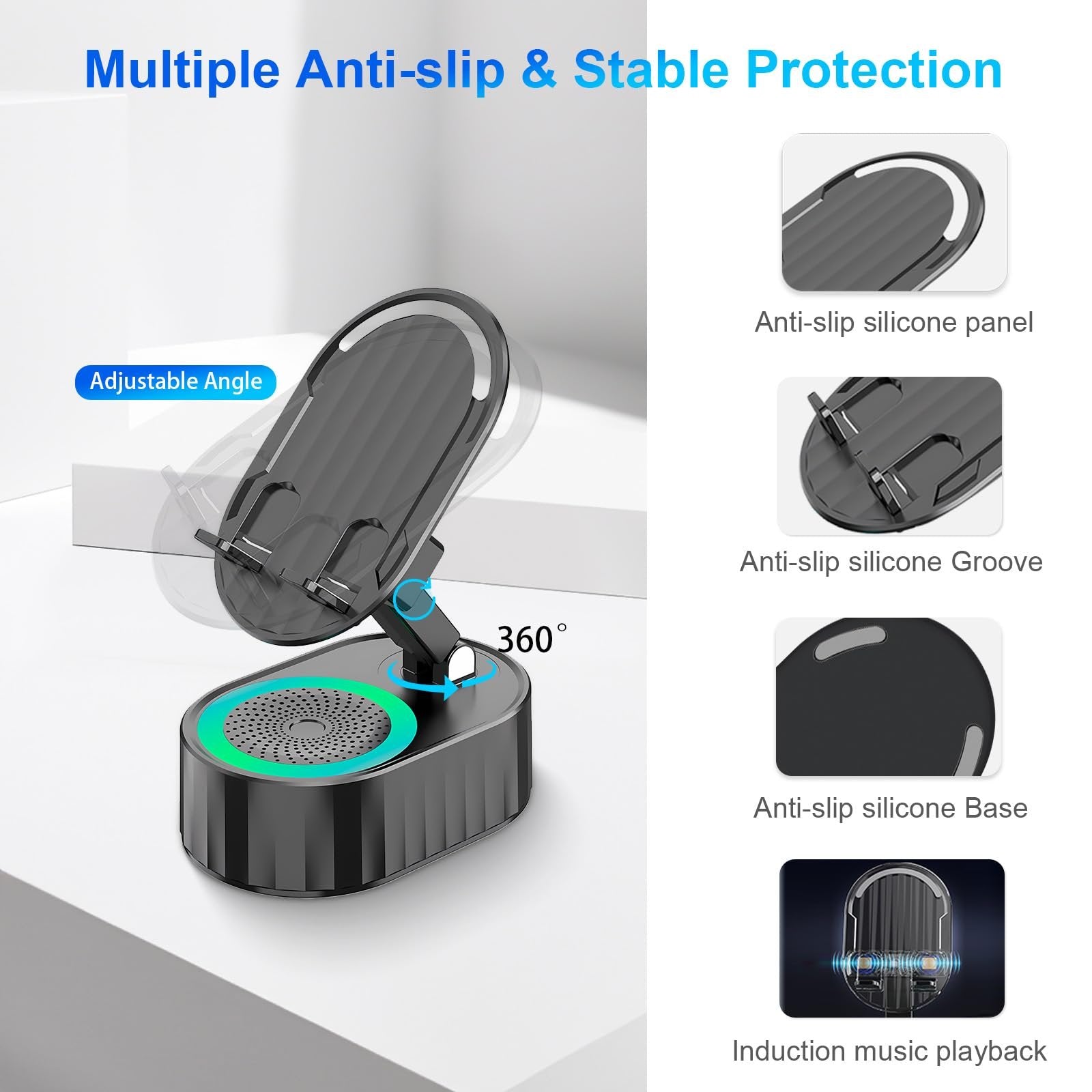 Upgraded Cell Phone Stand Holder with Bluetooth Speaker Adjustable Desktop Live Lazy Tablet Bracket Support Car Holder