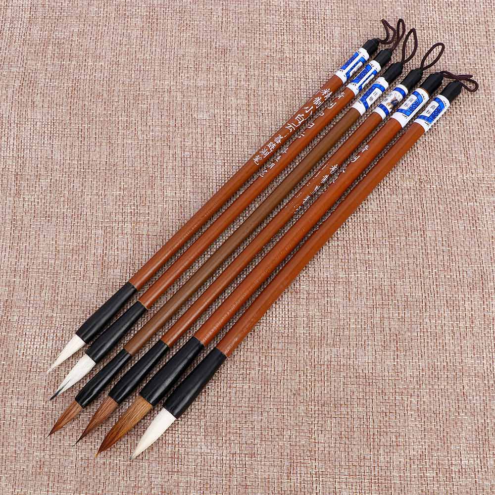 6 uds. Pincel de escritura de pelo de lobo de bambú con nubes blancas chinas tradicionales para pintar caligrafía pinceles para practicar la escritura
