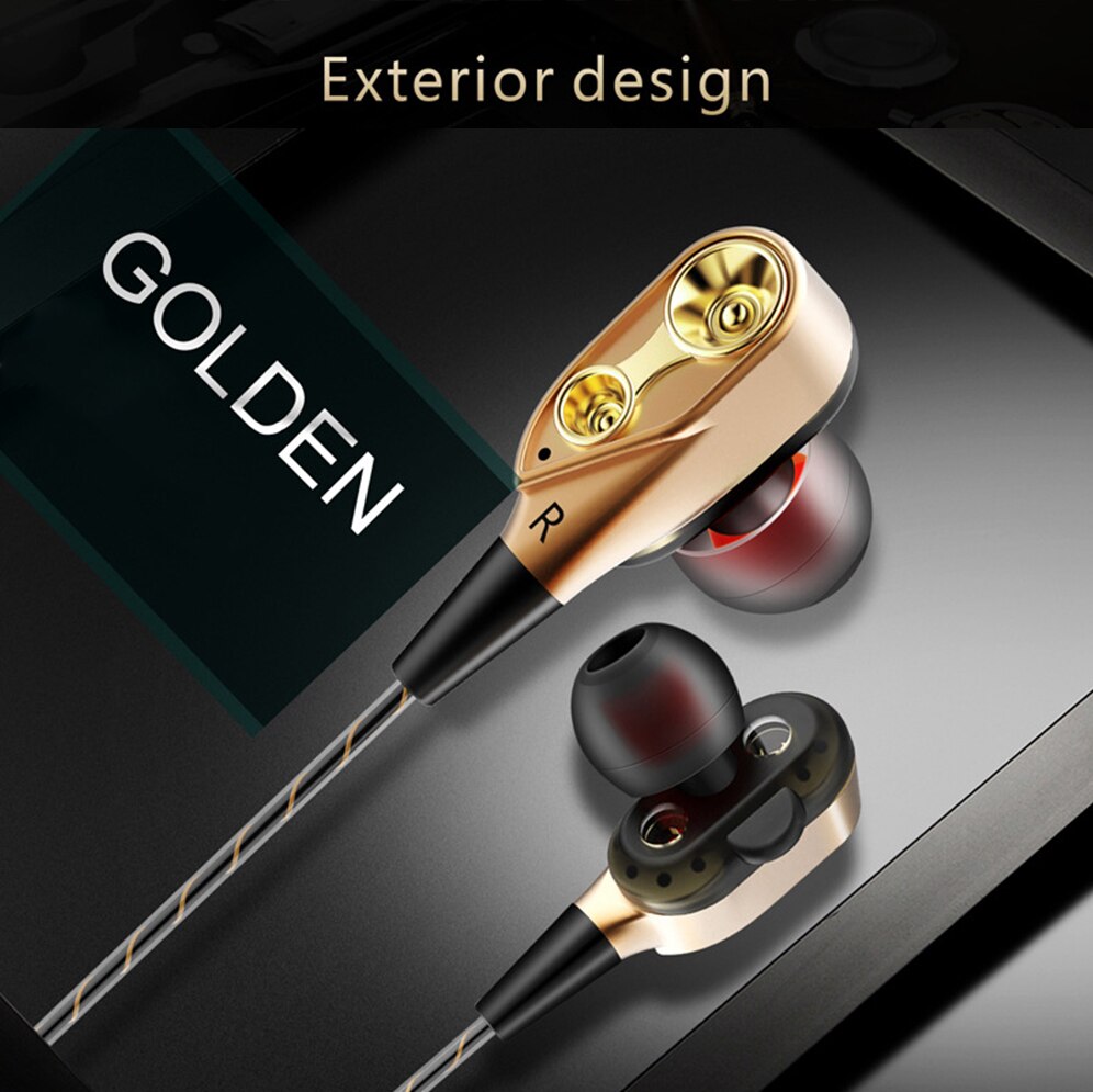 Auriculares estéreo 4D para música, audífonos de graves fuertes, HIFI, controlador Dual, deportivos, con cable de 3,5mm, con micrófono