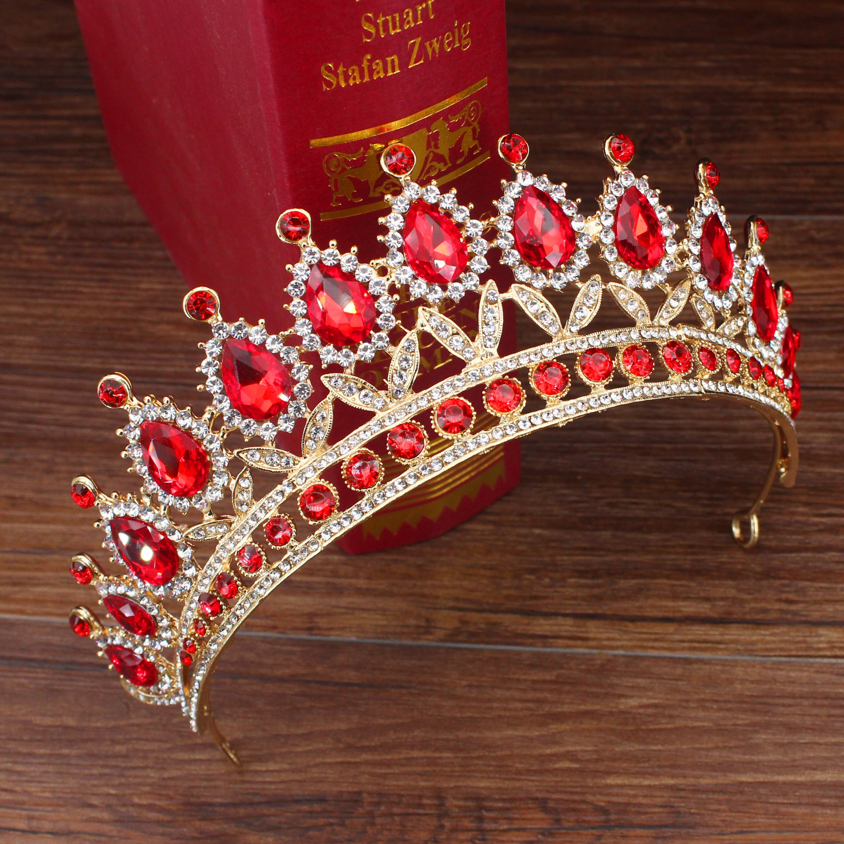 Wedding Bridal Tiara Crown Queen Sposa Oro Rosso di Cristallo Diadem Ornamenti Per Capelli Testa Accessori Dei Monili Delle Donne Pageant Copricapo