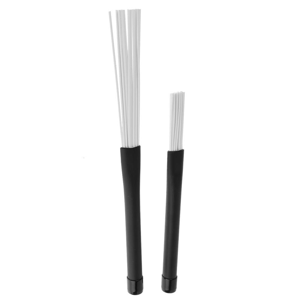 Escobillas para batería de Jazz, baquetas de percusión de 230mm * 20mm * 15mm, 2 uds., cepillo retráctil de nailon con mango de goma: Blanco