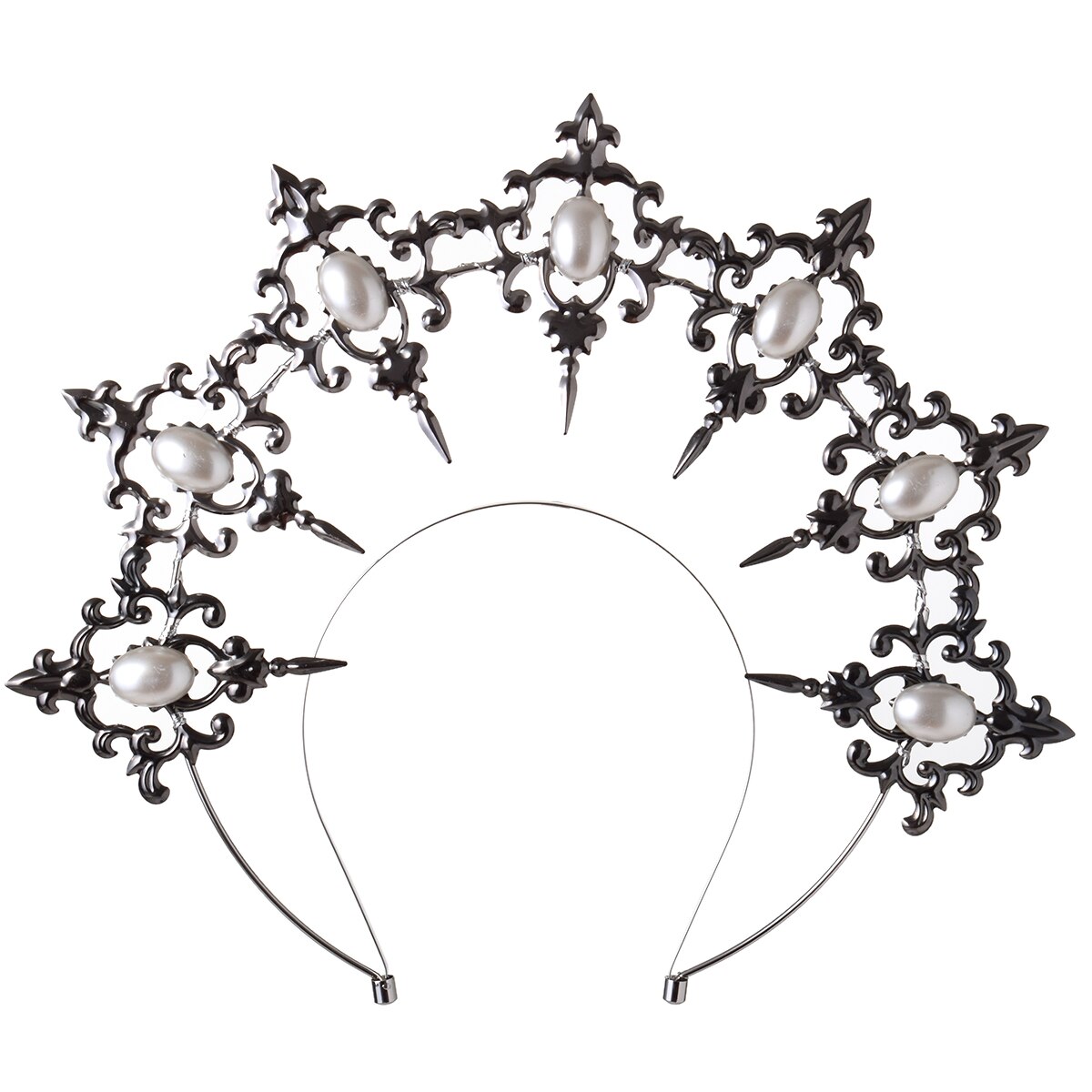 Lolita gótica-Diadema con de Rosa Negra, alas de demonio de plumas, diosa, Halo de sol, corona, Tiara barroca Vintage María: C