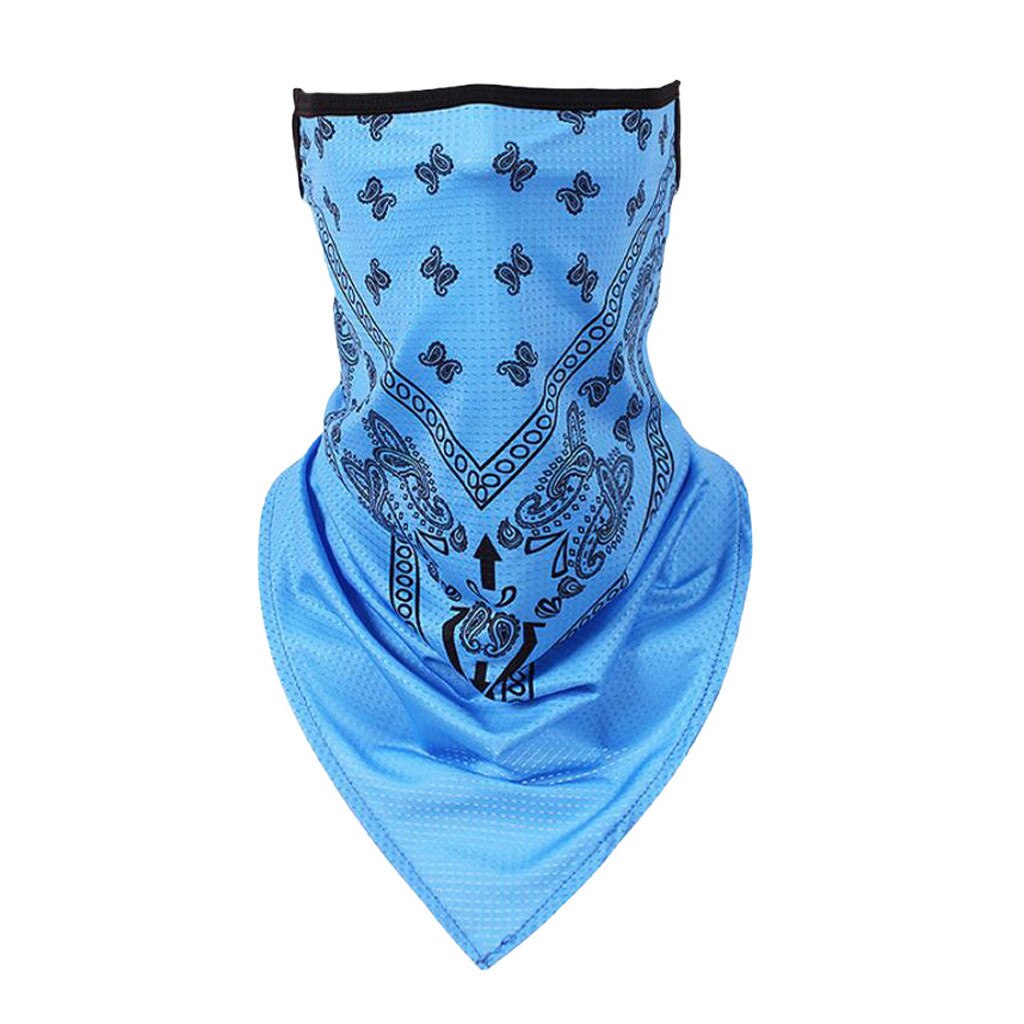 Tri-Angle Bandana Gezicht Shield Opknoping Oor Buis Sjaal Ice Zijde Nek Gaiter Cover Anti-Uv Glad Ademend Hoofdband Mannen masque: Sky Blue