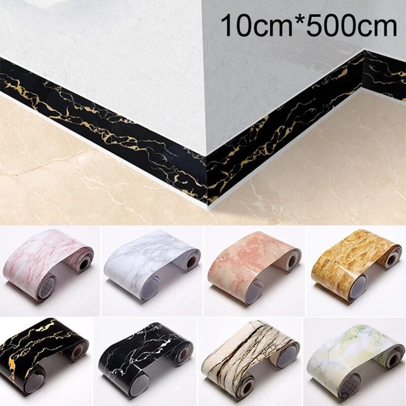 5M Self-Adhesive Baseboard Waterproof Living Room Bathroom Border Rustic Tile Wall Stickers Wallpaper Borders Home Decoration