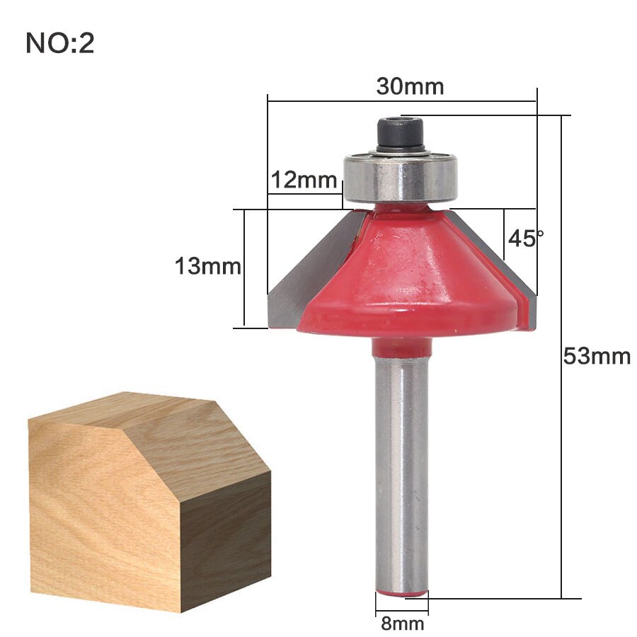 1 pc 6mm Shank 45 Graden Afschuining Frezen Rand Vormen Router Bit Met Kogellager Tungsten Twee Fluit frezen Voor Hout