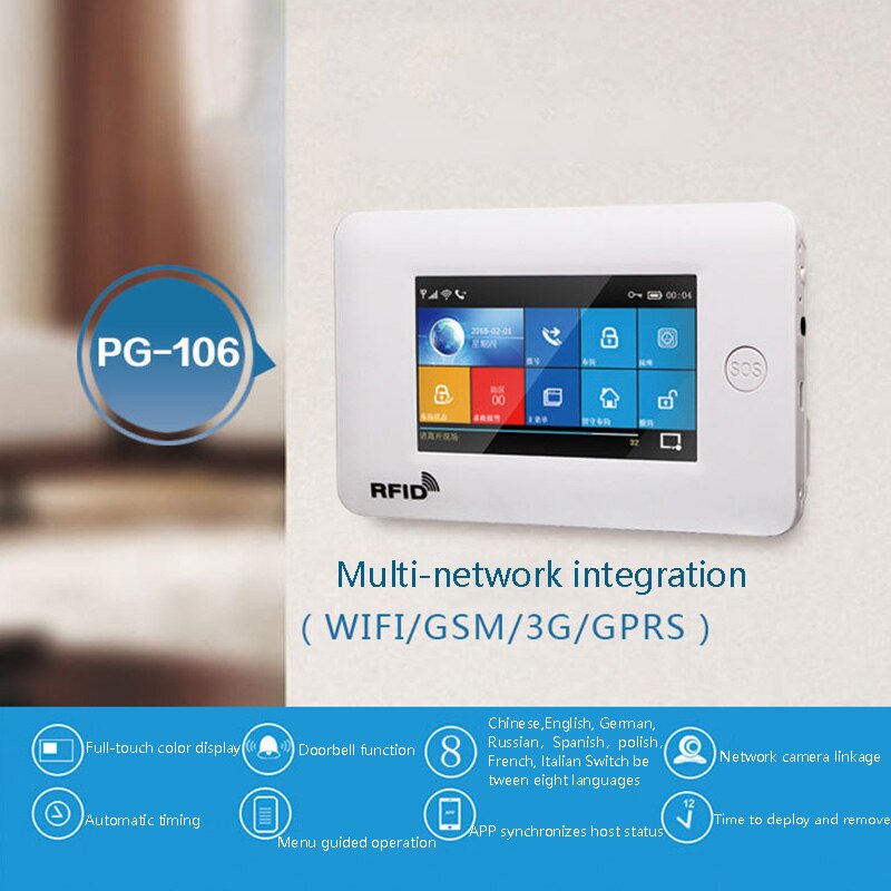 PG106 WIFI+GSM GPRS Wireless Home Security Burglar Alarm System APP Remote Control Alarm for Android and IOS EU Plug