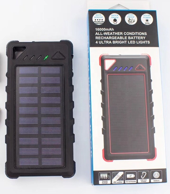 À prova dwaterproof água 16000 mah banco de energia solar alta qualidade dupla saída usb alta capacidade ao ar livre power bank carregamento para iphone móvel