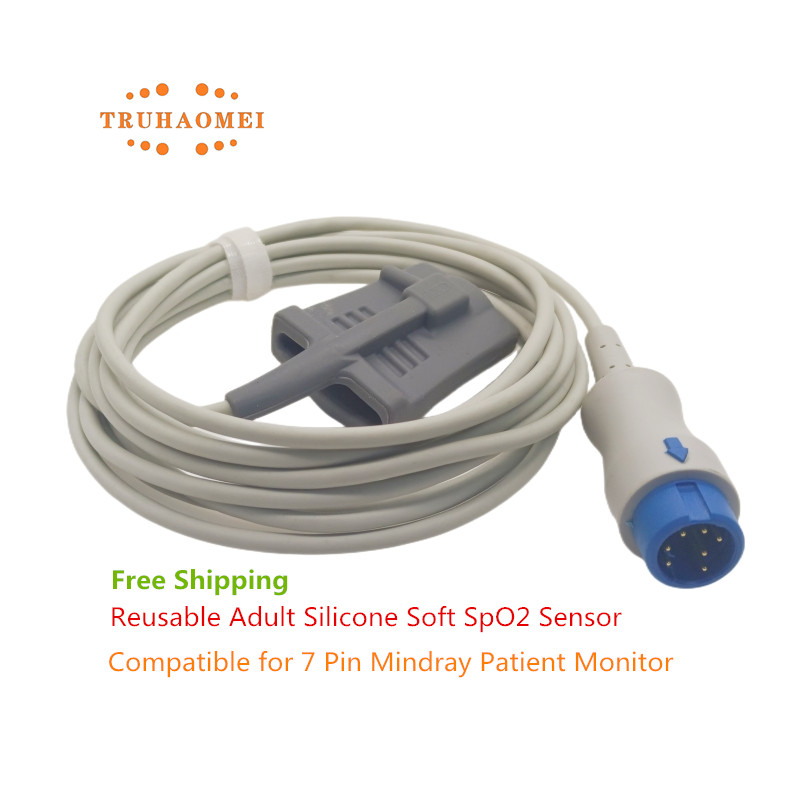 Compatible for Mindray 7 Pin Beneview T5 T8 iPM Reusable SPO2 Sensor Pulse Mindray Tech Oximeter Heart Rate Probe Neonates Adult: Silver
