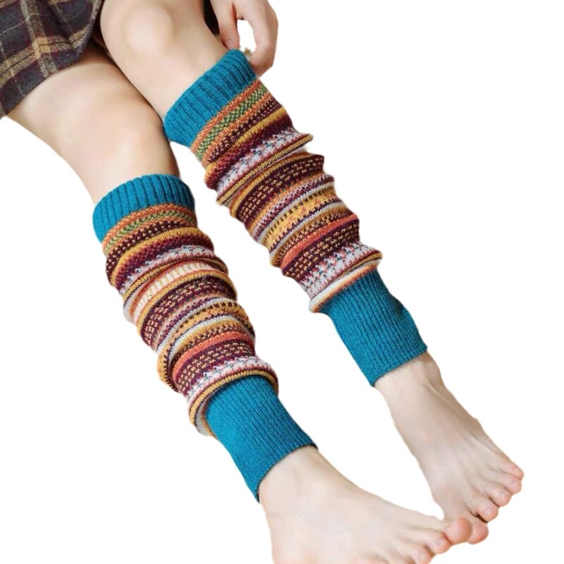 X5XE Leg Warmers for Women Girls Loose Legs Warmer Party Knitted Winter Sports Socks Leggings: Blue
