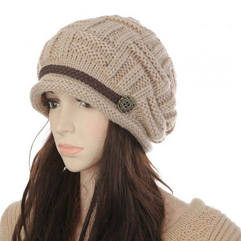Newly Women Ladies Winter Warm Knitted Rageared Baggy Beanie Hat oversized Braided Cap FIF66: Beige