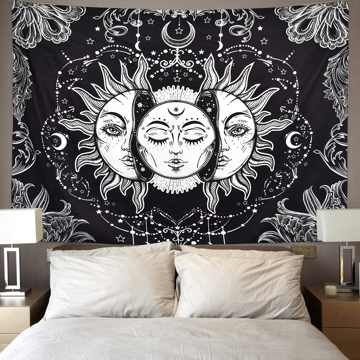 1pcS75 * 58cm sol Luna horóscopo adivinación tapiz impreso decoración del hogar tapiz decoración de pared: Azul