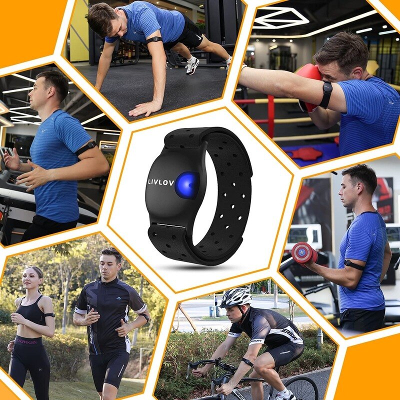 LIVLOV V9 Bluetooth ANT+ Heart Rate Monitor Armband Rechargeable HRM Sensor IP67 Waterproof Heart Rate Monitor for Fitness