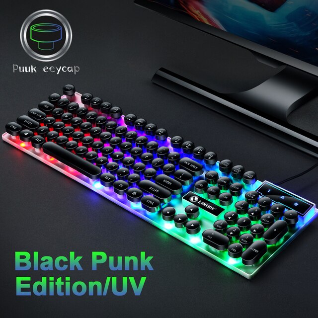 ANKNDO Punk USB Wired Keyboard 104 Keys LED Gaming Mechanical Keyboard With RGB Backlight Axis For PC Laptop Desktop Gamer: black