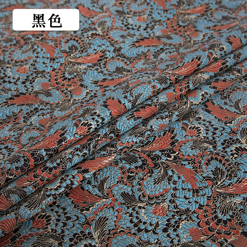 Chinese imitation silk style brocade pattern jacquard pattern fabrics cheongsam kimono diy damask sewing material: Black fabric