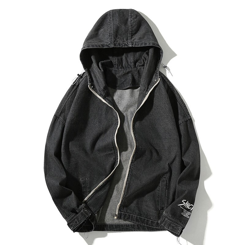 Mannen jas efterår herre jakke oversized letter printed jakke herre hætte denim jakke herre tøj veste homme: M