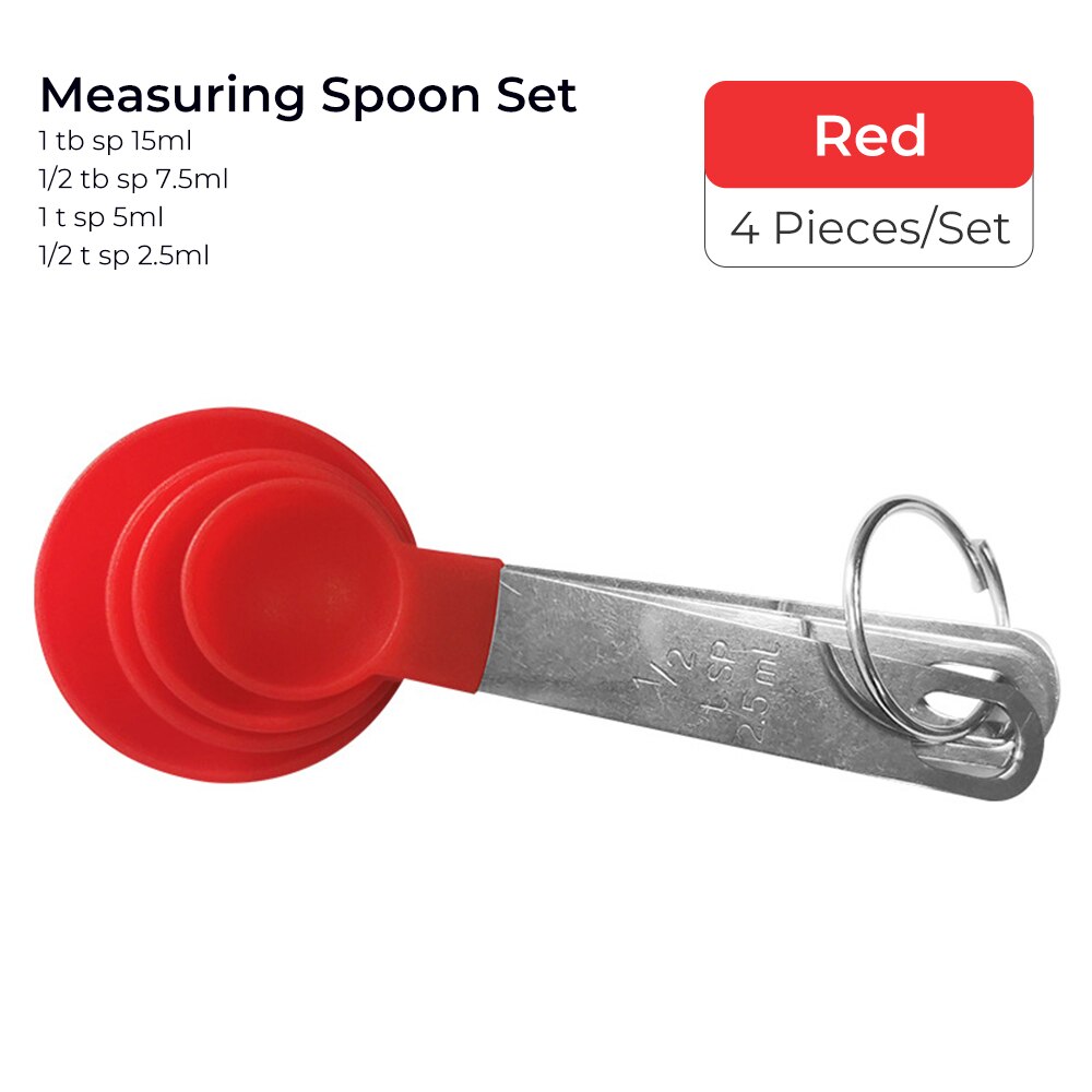 4pcs Baking Tools Kitchen Measuring Spoon Set Stainless Steel Handle Measuring Cup With Scale Measuring Spoon Kitchen Gadgets: 4pcs red spoon