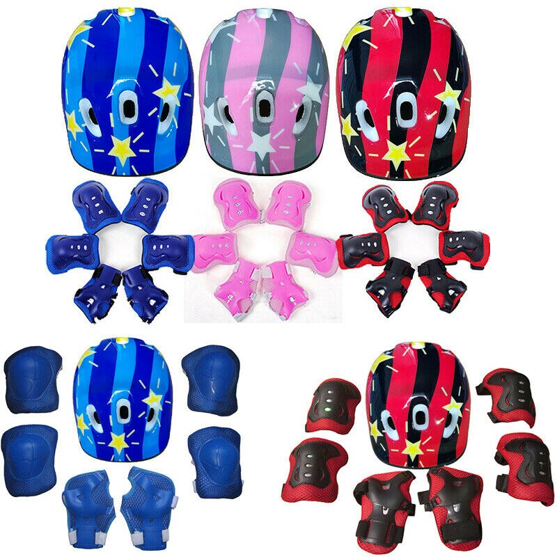 7PCS/set Children's Scooter Bike Helmet Knee Pads Elbow Pads Wrist Support Boys Girls Kids Knee & Elbow Pad Set For Cycling