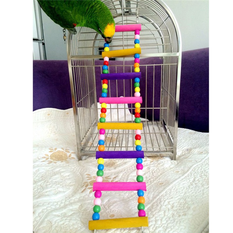 Échelle à billes en bois coloré 29/40/52 cm, jouets d&#39;oiseaux de compagnie, Cage à perroquets, aras, balançoire, morsures de perroquets