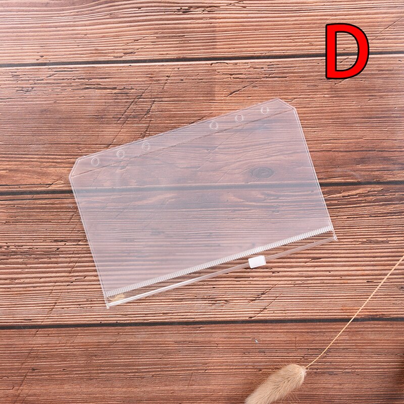 1 unidad A4 A5 A6 A7 B5 archivadores estándar 6 agujeros bolsa transparente de hoja suelta de PVC con carpeta de productos de archivo de cremallera de estilo propio: A6