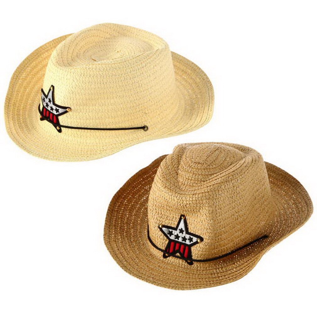 OUTAD Straw Baby Hat Kids Beach Sun Cap Boys Girls Western Cowboy Children Cap Summer Hats Big Brim Sunbonnet Caps
