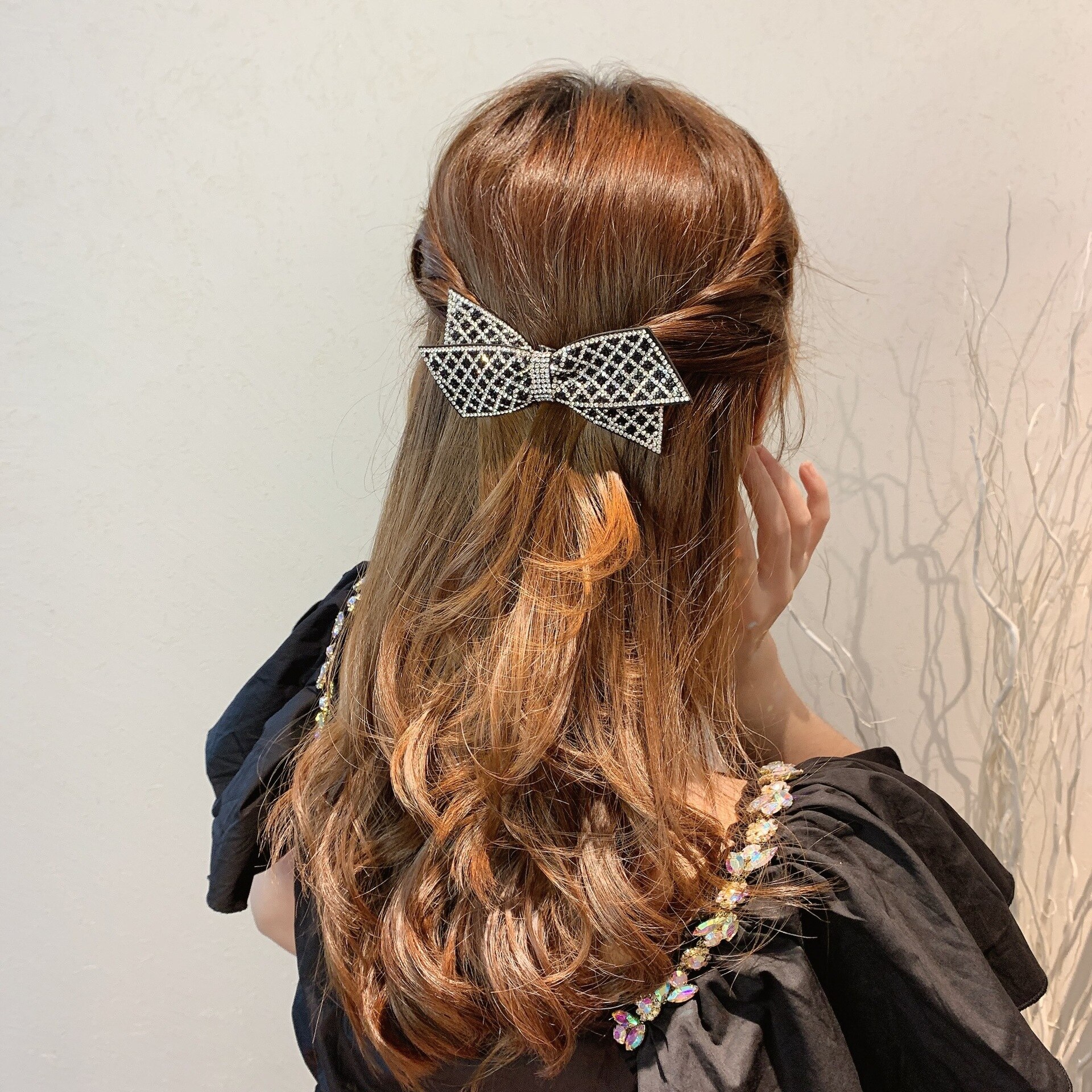 Korean Hair Accessories Black Shinning Rhinestone Paved Big Bowknot Hair Jewelry Hairclip