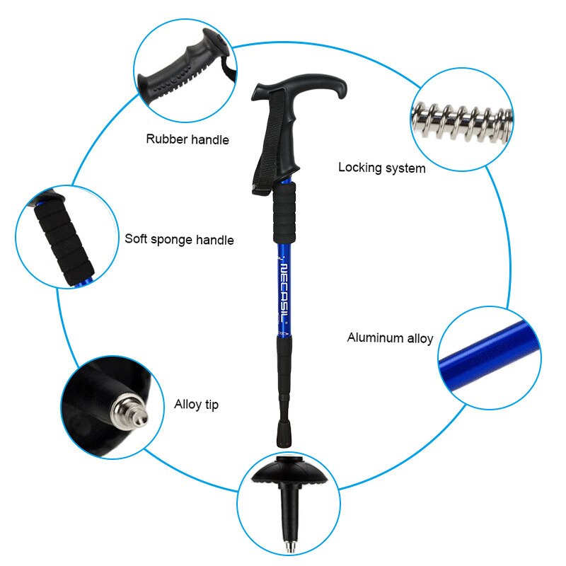 Nordic Walking Poles Adjustable Trekking Poles Telescopic 50-110 cm Anti Shock Telescopic Canes Stick for Outdoor Hiking Camping