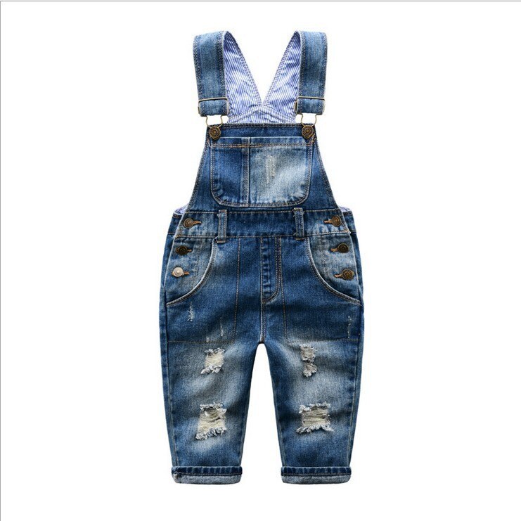 Bottoms Holes Boy Denim Jumpsuits Kids Boys Denim Bib Pants Children Jeans Overalls Long Kids Suspenders Pants Child Trousers: 8