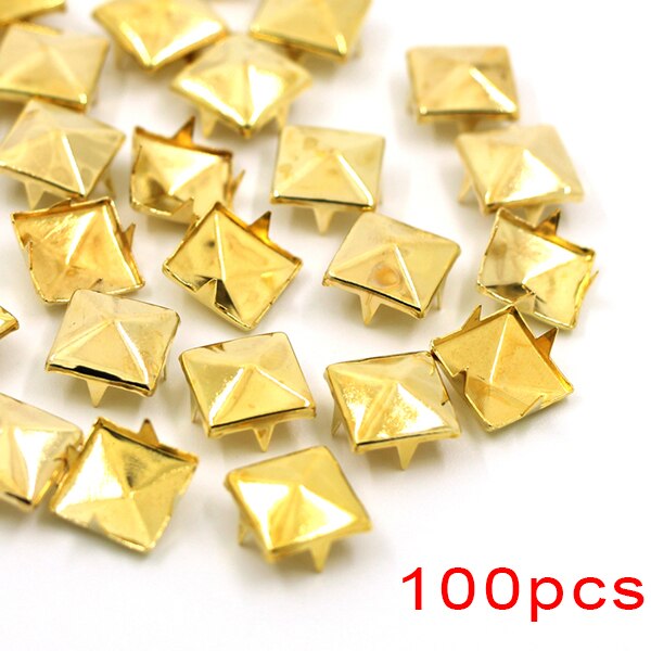 100 sztuk nity kwadratowe 4 szpilki i szpilki punkowa skórzana nity do dżinsów ubrania 6-12MM złoto/srebro/czarny/brąz nity DIY: Square Gold / 6mm