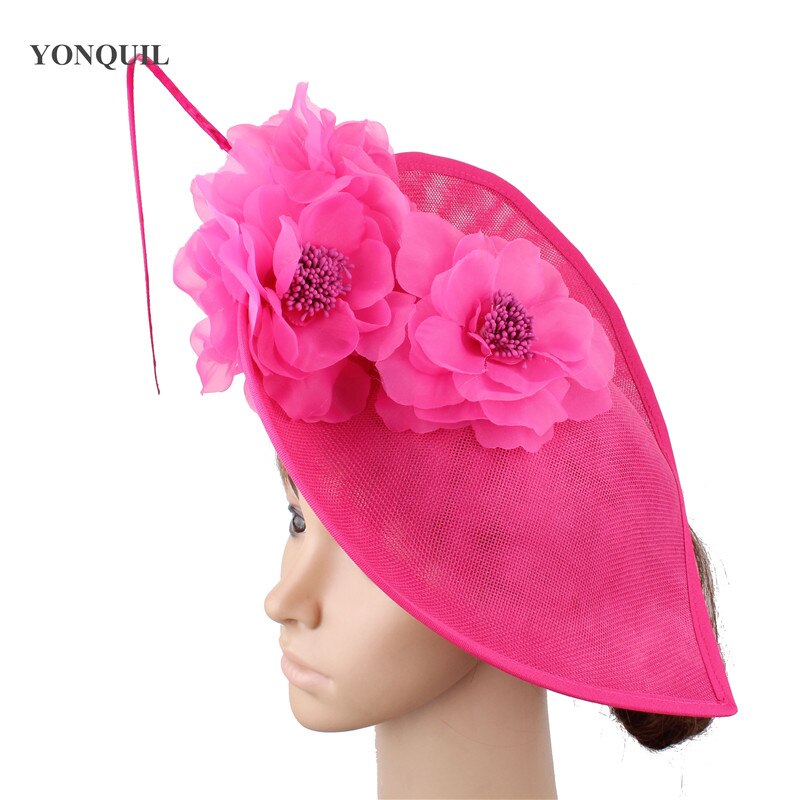 Witte hoeden voor grote feesten, fascinators voor vrouwen, veren, prachtige bruidshoeden, bruidshoofddeksels, sombrero, bloemenhoofddeksel voor dames.: Felroze