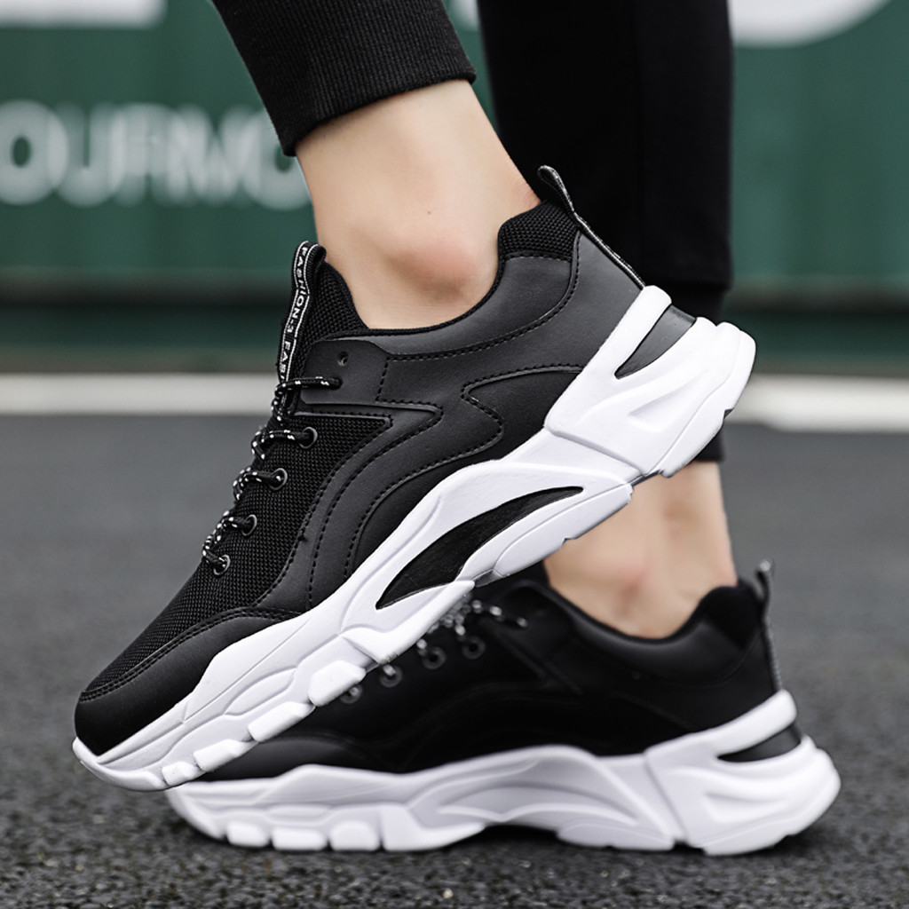 casual platform sneakers shoes Leather men's Platform Chunky Sneakers men Flat Thick Sole Shoes Dad Footwear #D