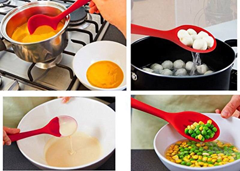WALFOS FDA Approved Silicone Cooking Tools Silicone Kitchen Utensils Set (7 Piece) in Hygienic Solid Coating
