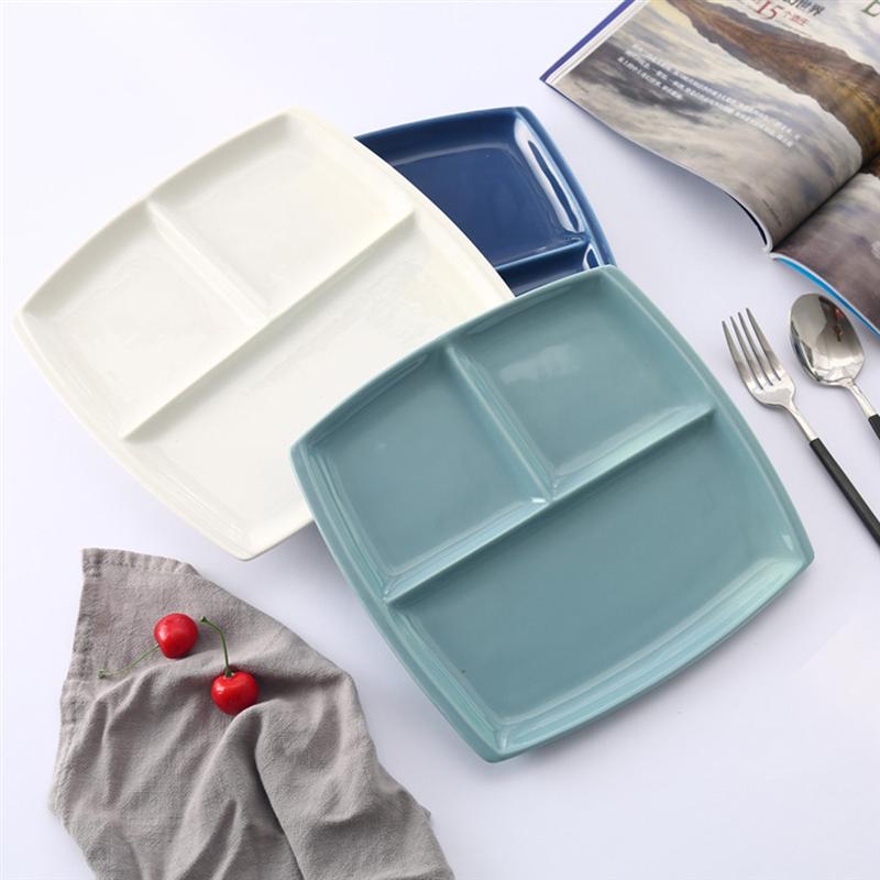 10 Inch Bone China Plate Simple Porcelain Plate Three Compartments Breakfast Steak Round Ceramic Tableware Home Decor MJ81102