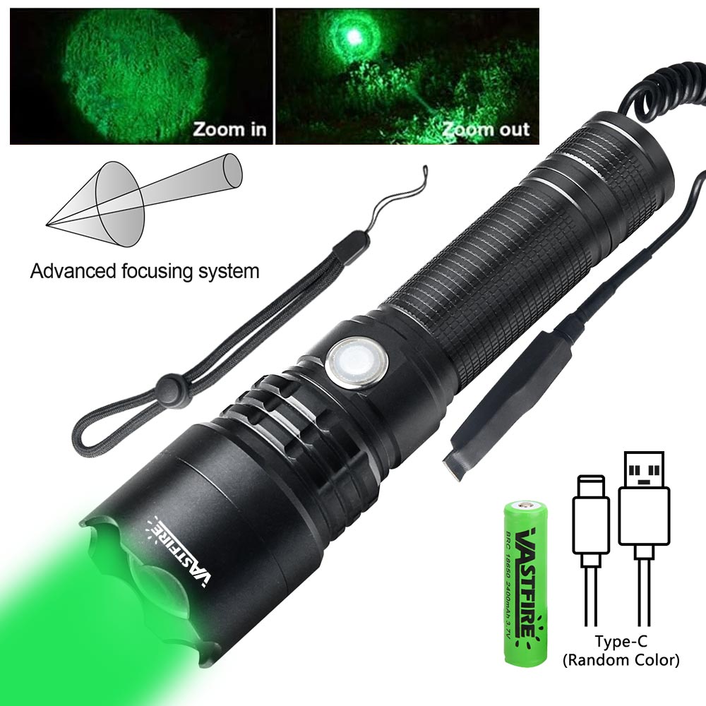Hohe profession elle LED-Taschenlampe für die Jagd grünes Licht taktische Nacht Scout Licht Fisch Licht USB wiederauf ladbare wasserdichte Taschenlampe: green